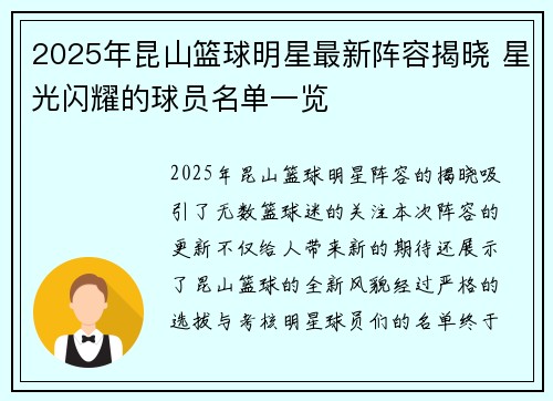 2025年昆山篮球明星最新阵容揭晓 星光闪耀的球员名单一览